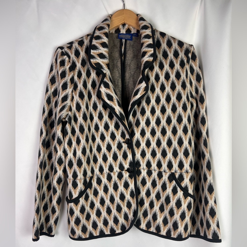 Pendleton Woolen Mills Grey Tan Black Patterned Blazer Jacket